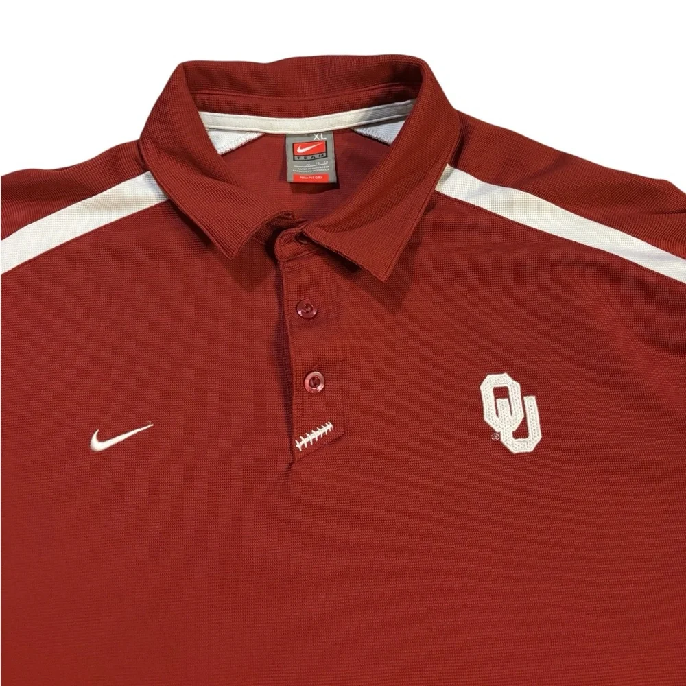 Nike Oklahoma Sooners Polo Shirt Mens XL Red Dri‎ Fit Short Sleeve Football